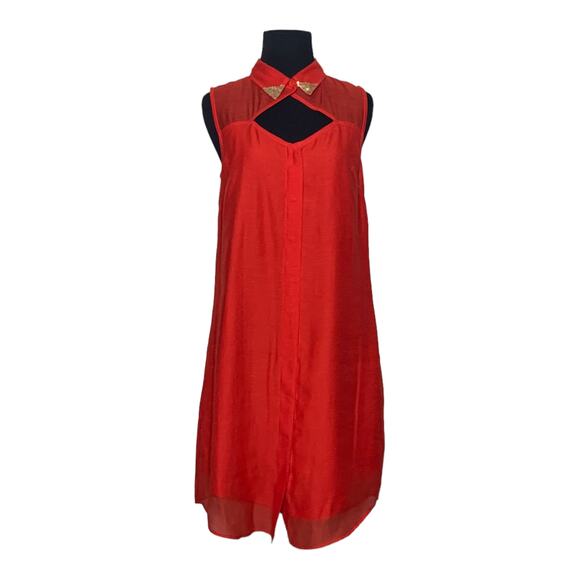 RACHEL ROY red sleeveless lined embellished collared shirt dress size 4 - Picture 11 of 12